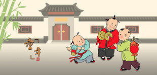 古代儿童敲锣打鼓