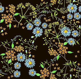 黑色背景上的多彩花卉图案