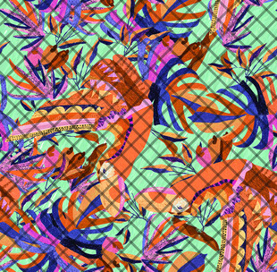 多彩抽象植物图案纹理数码印花