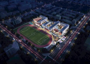 夜晚校园鸟瞰图