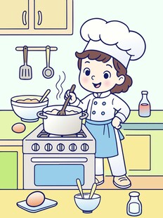 矢量卡通厨房烹饪儿童插画