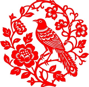 中式花鸟剪纸艺术图案