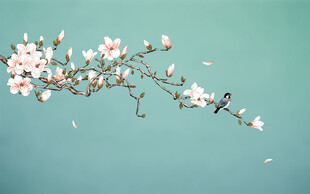 新中式玉兰工笔花鸟背景墙装饰画