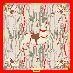 复古风格骏马图案丝巾