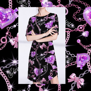 紫色花卉图案连衣裙展示