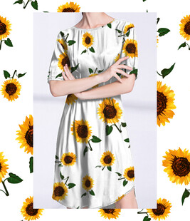 白色向日葵印花连衣裙模特图