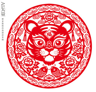 圆形老虎剪纸艺术图案