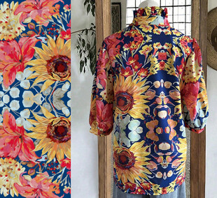 多彩花卉图案时尚长袖衬衫
