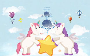 卡通独角兽背景墙