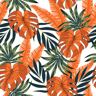热带植物花卉无缝图案数码印花