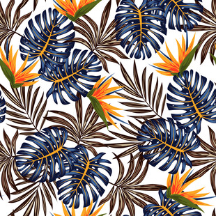 热带花卉植物图案背景无缝四方连