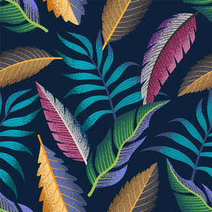 多彩热带叶图案背景无缝数码印花