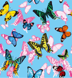 多彩蝴蝶图案背景数码印花四方连