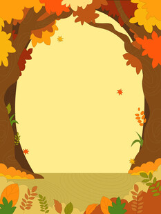 卡通秋季大树变红枫树林落叶草地