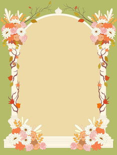 卡通秋季落叶玫瑰菊花芦苇边框