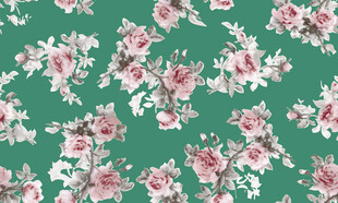 绿色底粉色花卉图案
