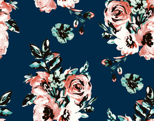 深蓝底花卉图案印花