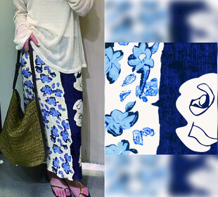 蓝白花卉图案服饰展示