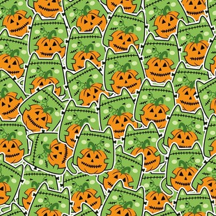 南瓜图案的绿色背景布料