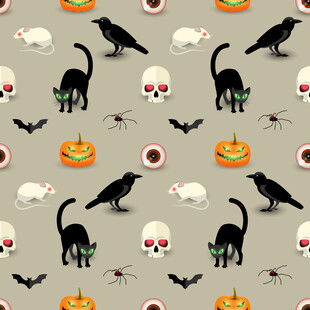 万圣节黑猫蝙蝠图案设计