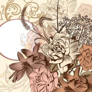 复古花卉装饰插画