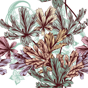 手绘多彩植物叶片图案