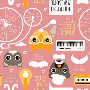 粉色背景可爱动物图案元素