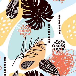 热带植物图案的多彩背景