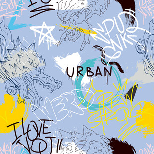 多彩涂鸦风城市主题艺术图案