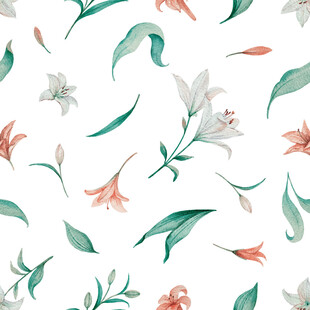 清新花卉水彩无缝图案