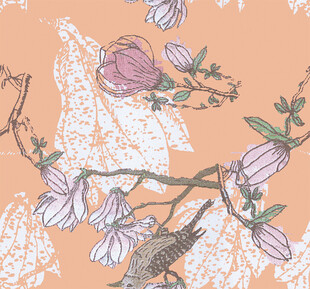 花鸟绘景淡雅中式风图案