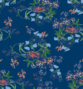 深蓝色花卉图案布料纹理