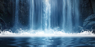 招财瀑布山水画