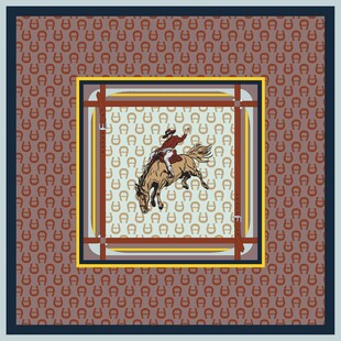 复古风骑马图案方形丝巾 