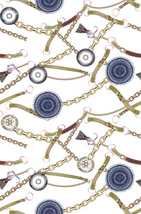 金属链条与圆形装饰图案无缝印花