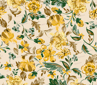 复古风黄色花卉图案布料