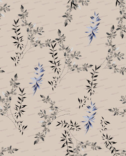 蓝黑花卉图案布料纹理