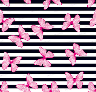 粉蝶黑白条纹无缝图案