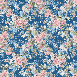 蓝色花卉图案布料纹理