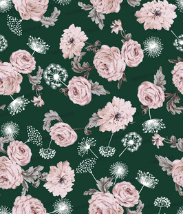深绿底粉色花卉图案设计