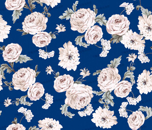 蓝底白花花卉图案