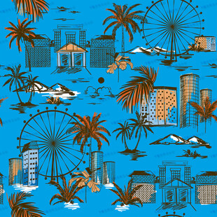 海滨城市景观无缝图案设计