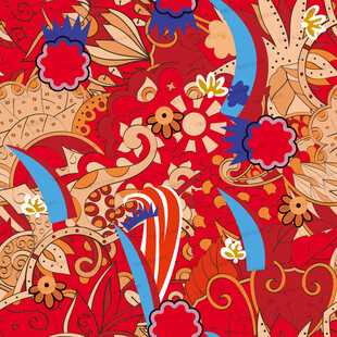 中式传统红色花卉锦纹图案