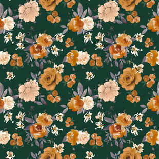 深绿底多彩花卉图案