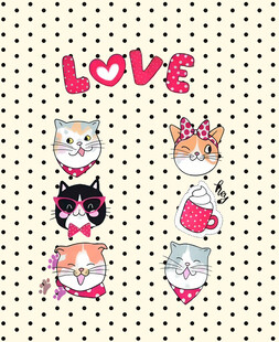 可爱猫咪爱心主题插画