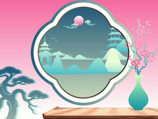 中式窗景下的静谧雅致画面