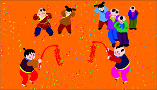 春节放鞭炮的小孩