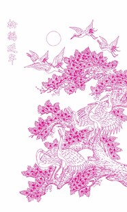 松鹤延年白描图