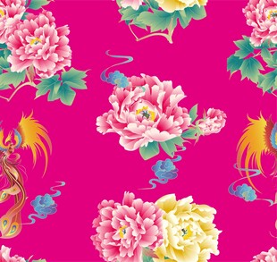 中式牡丹凤凰粉色花纹图案