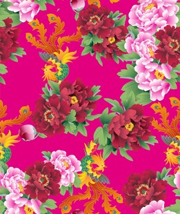 玫红色花卉图案面料